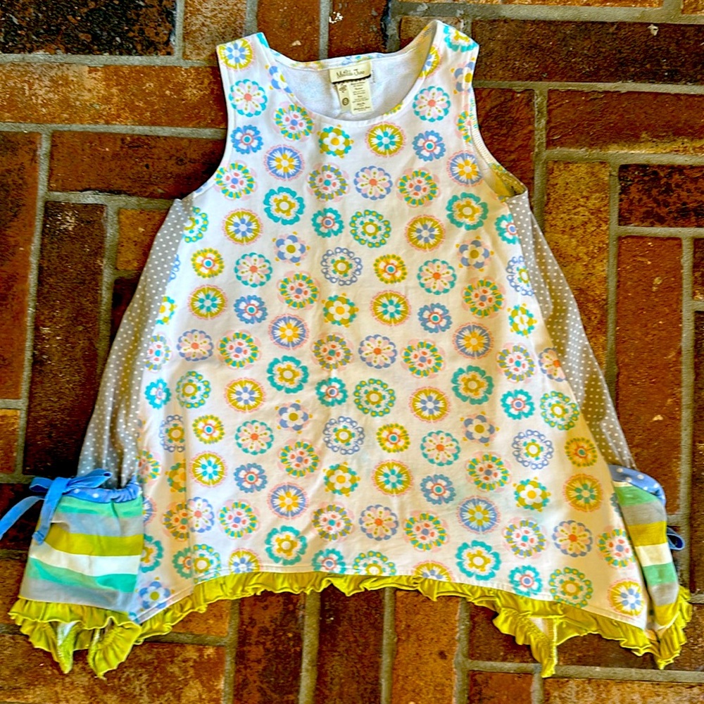 Matilda Jane Trapeze Top medallion/stripe/dots Size 8